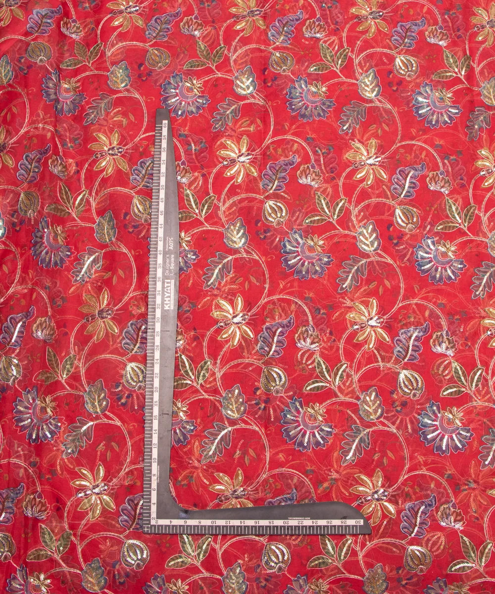 Gajari Floral Print Organza Embroidery Fabric