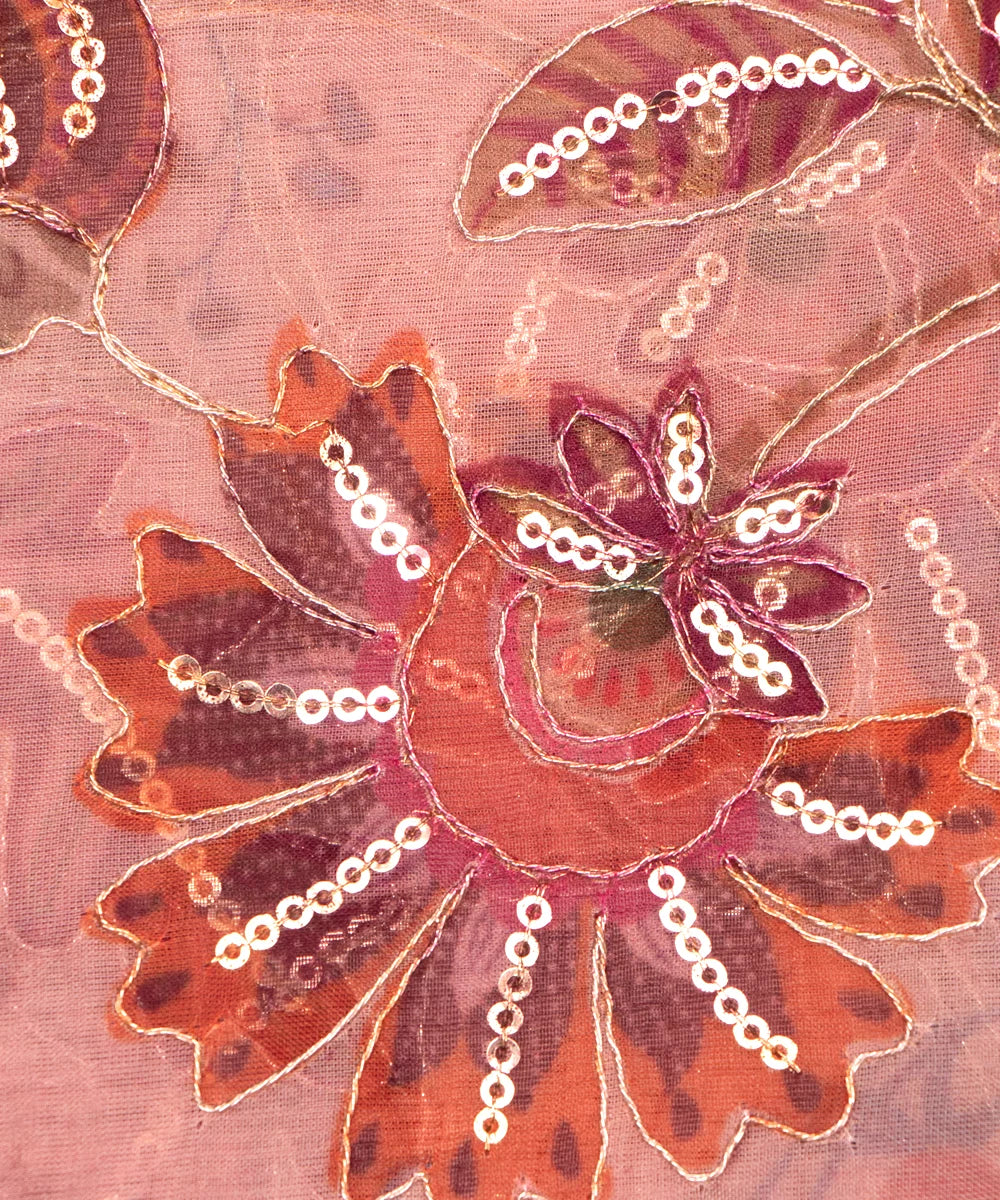 Pastel Pink Floral Print Organza Embroidery Fabric