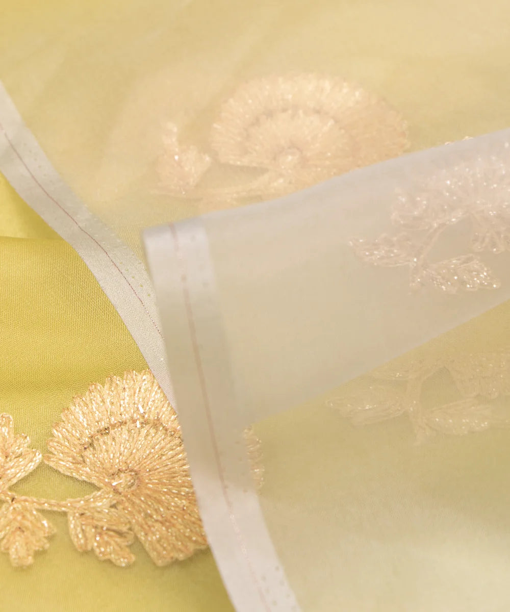 Tie Dye Floral Organza Embroidery Fabric