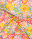 Multi Color Floral Print Mul Chanderi Fabric
