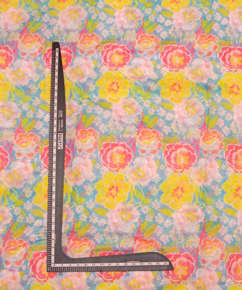 Multi Color Floral Print Mul Chanderi Fabric