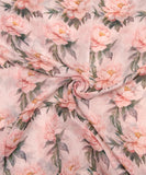 Pastel Pink Floral Print Mul Chanderi Fabric