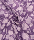 Lavender Floral Print Mul Chanderi Fabric
