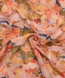 Teal Blue Floral Print Mul Chanderi Fabric