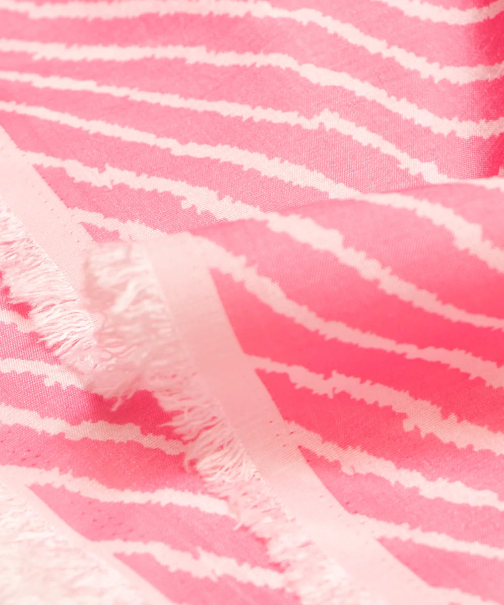 Pink Color Lehariya Print Raw Silk Fabric
