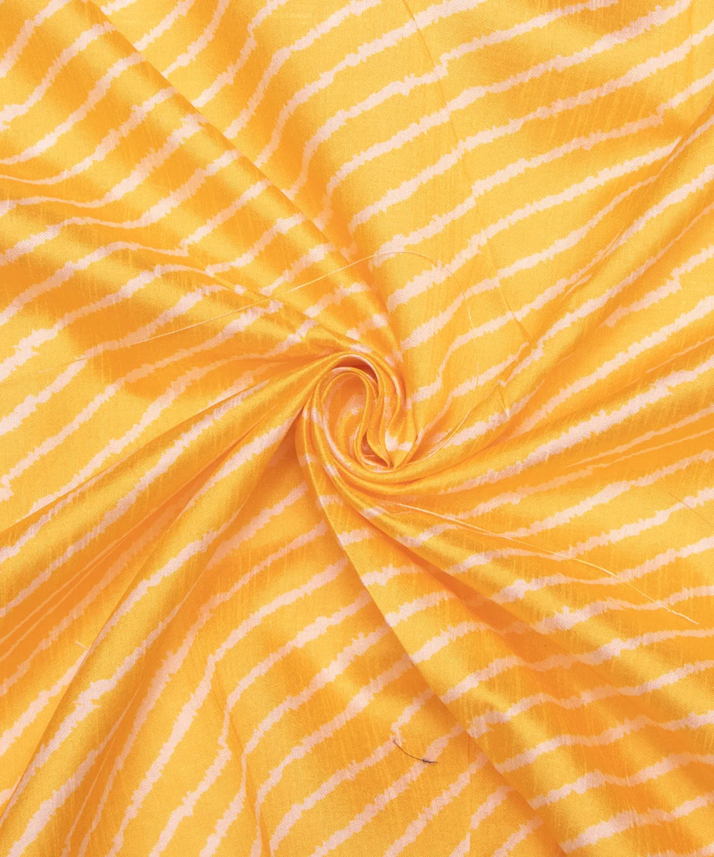 Yellow Color Lehariya Print Raw Silk Fabric