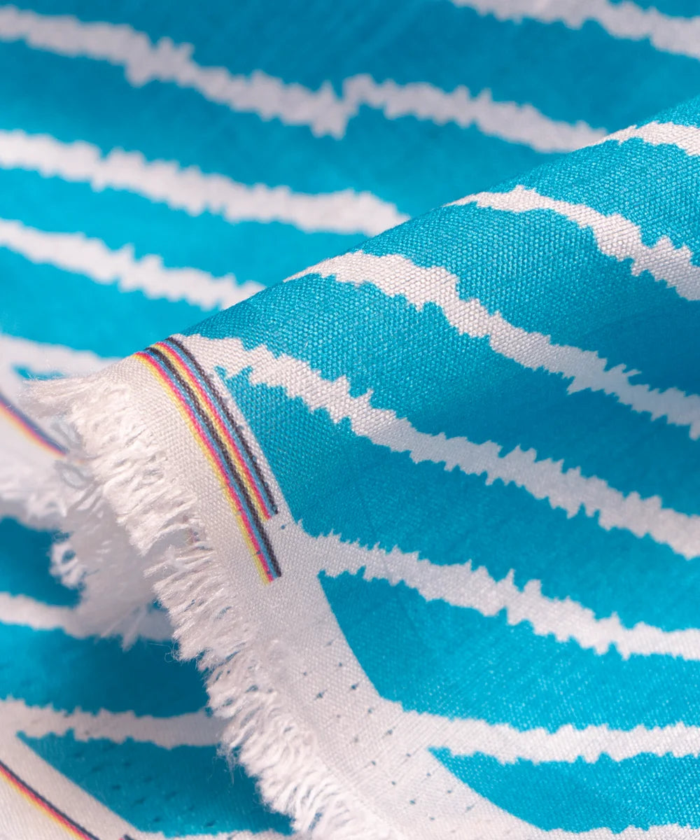 Firozi Color Lehariya Print Raw Silk Fabric