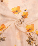Off White Floral Print Mul Chanderi Fabric