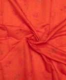 Rust Orange Floral Print Mul Chanderi Fabric