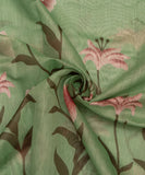 Light Green Floral Print Mul Chanderi Fabric