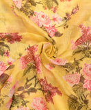 Light Yellow Floral Print Mul Chanderi Fabric