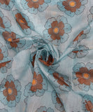 Light Blue Floral Print Mul Chanderi Fabric