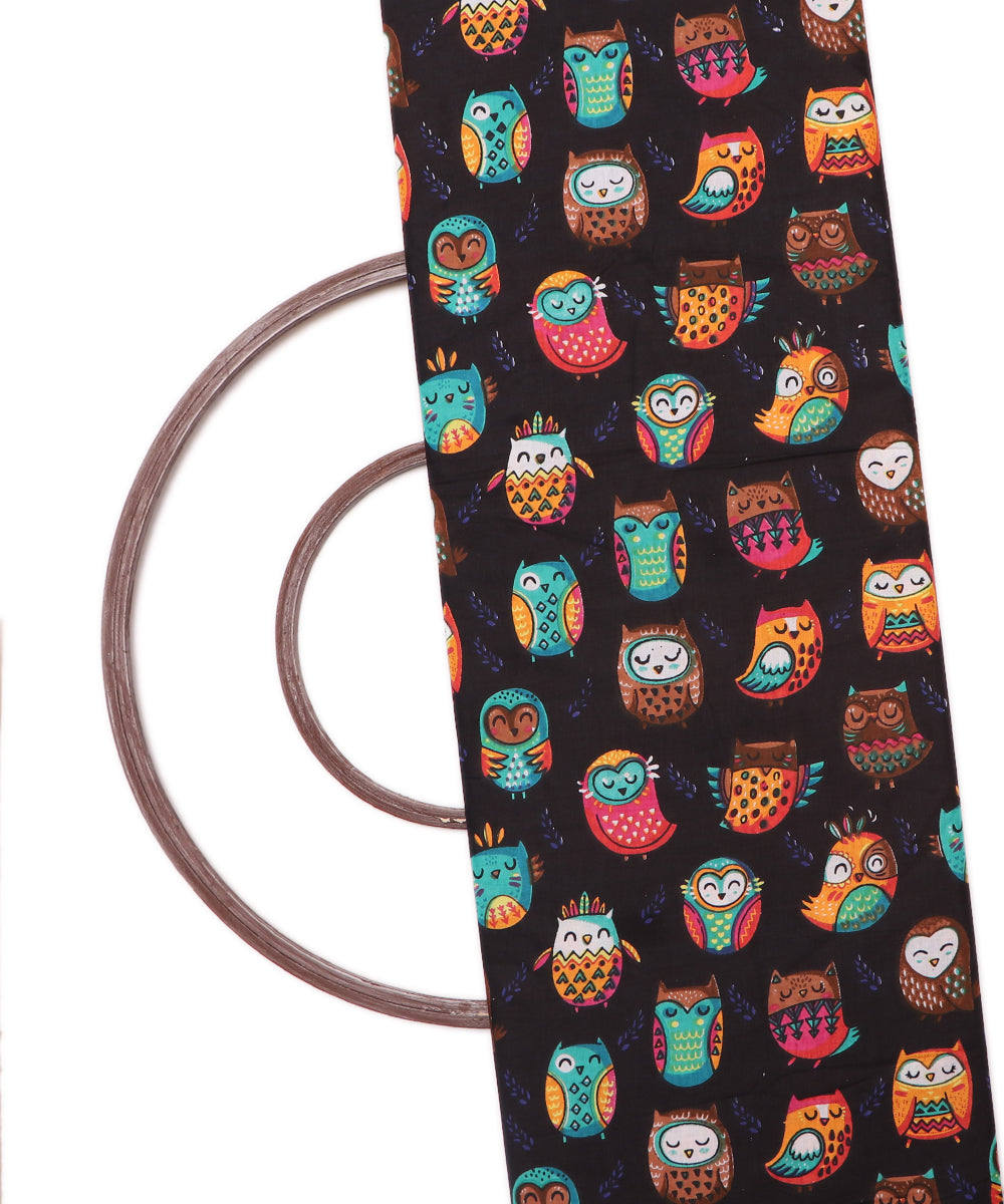 Black Colour Bird Printed Cotton Fabric