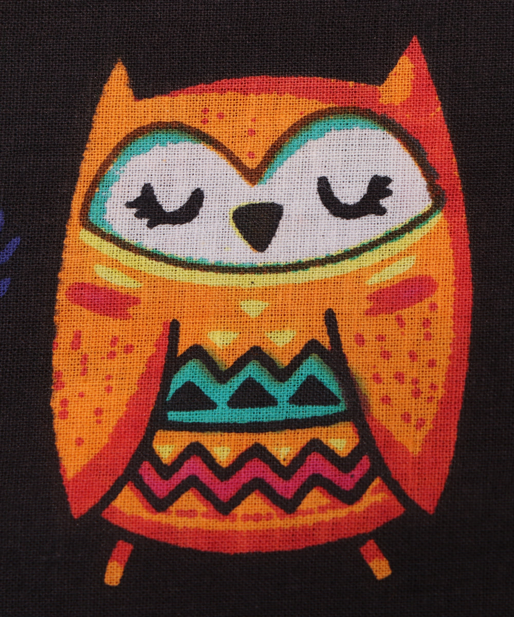 Black Colour Bird Printed Cotton Fabric