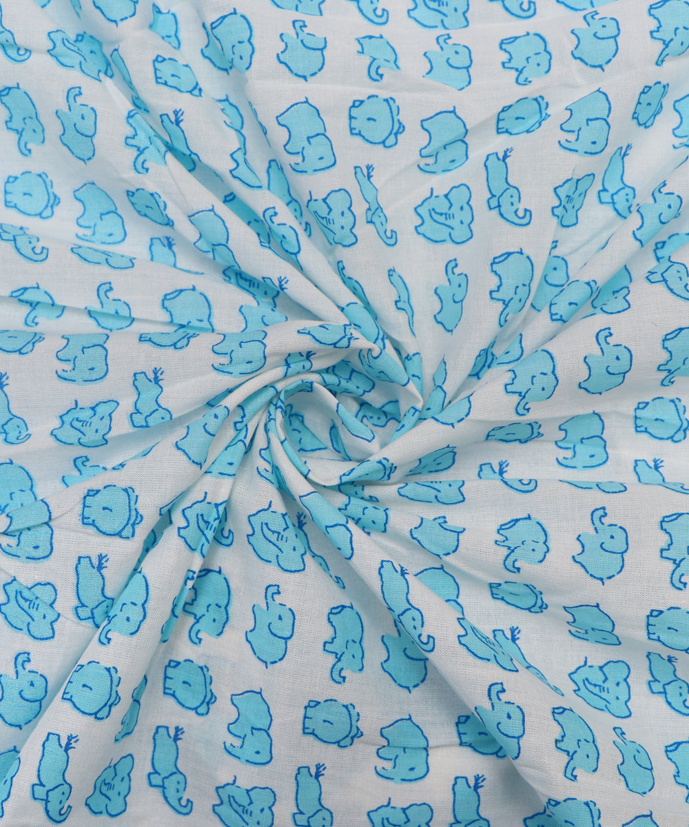 White Colour Animal Printed Cotton Fabric