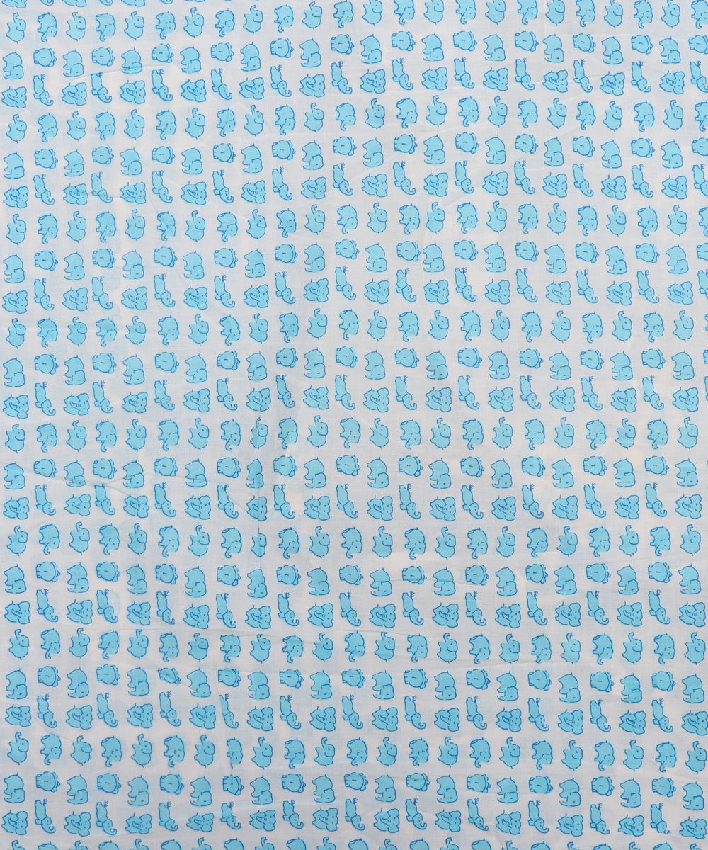 White Colour Animal Printed Cotton Fabric