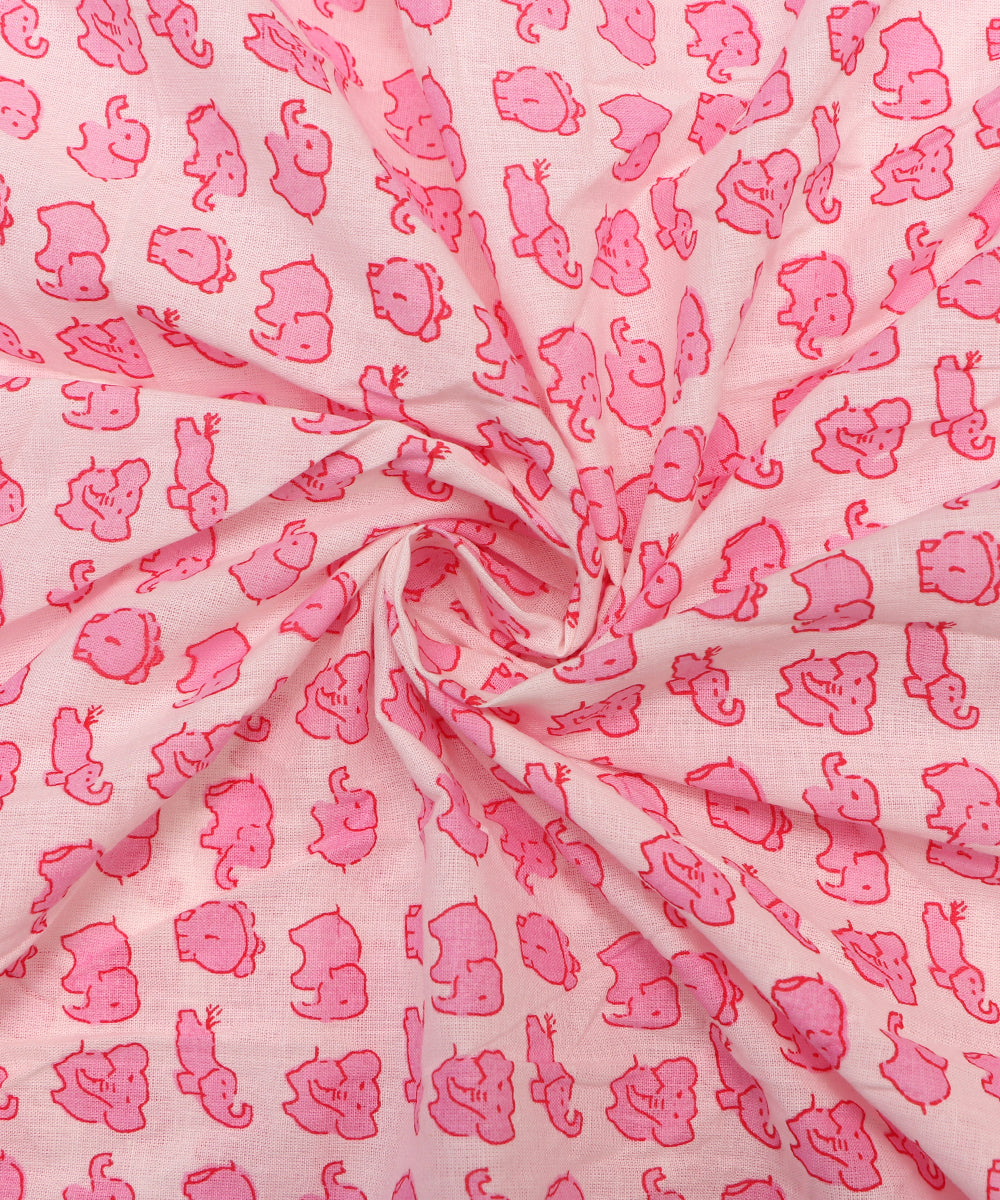 White Colour Animal Printed Cotton Fabric