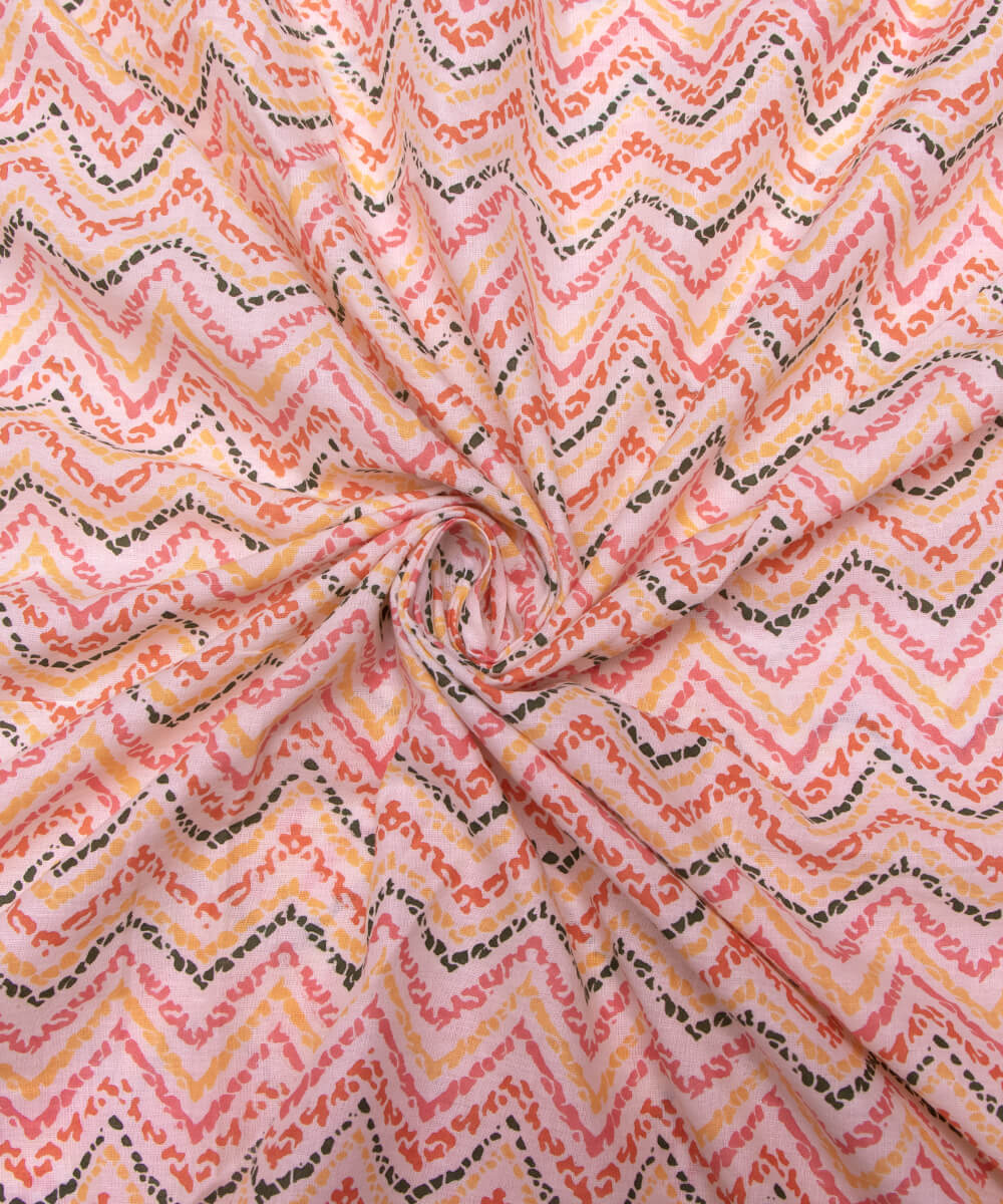 Peach Pink Color Leaf Print 3 Piece Cotton Suit Set