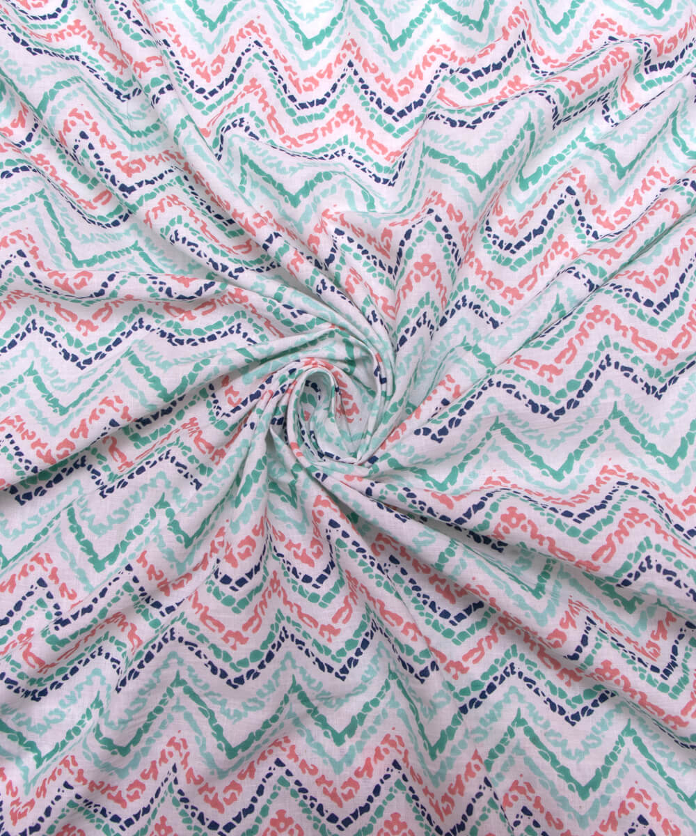 Sea Green Color Leaf Print 3 Piece Cotton Suit Set