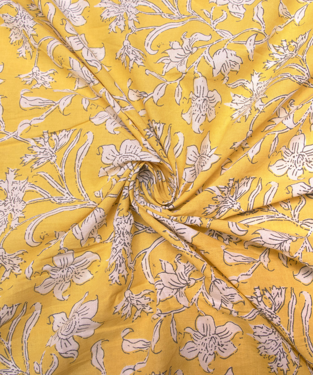 Yellow Colour Floral Printed Cotton Fabric