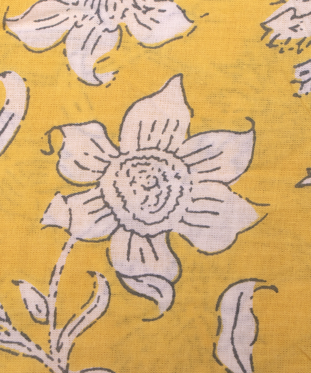 Yellow Colour Floral Printed Cotton Fabric