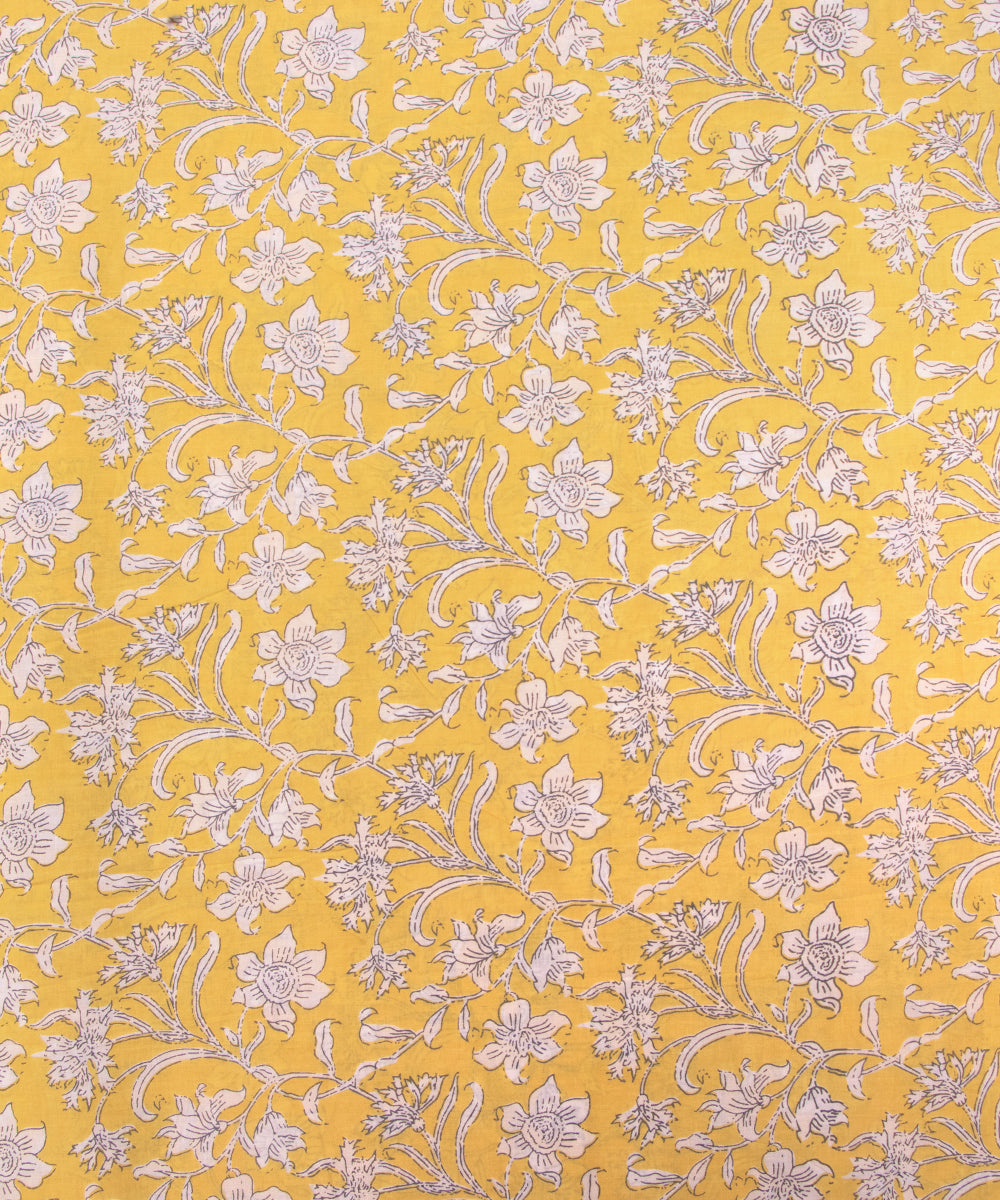 Yellow Colour Floral Printed Cotton Fabric