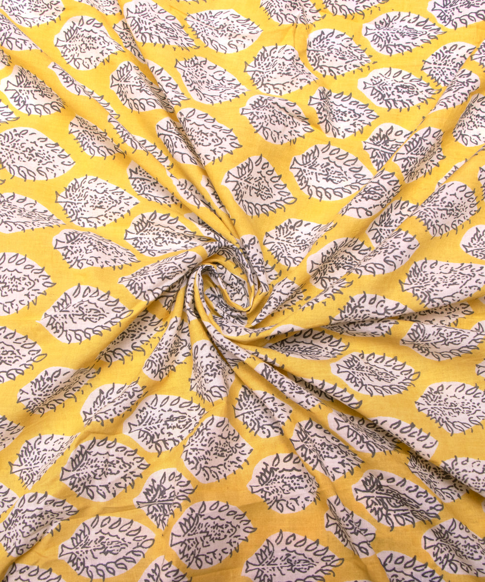 Yellow Colour Floral Printed Cotton Fabric