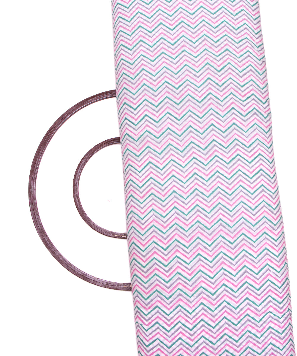 White Colour Zig Zag Printed Cotton Fabric