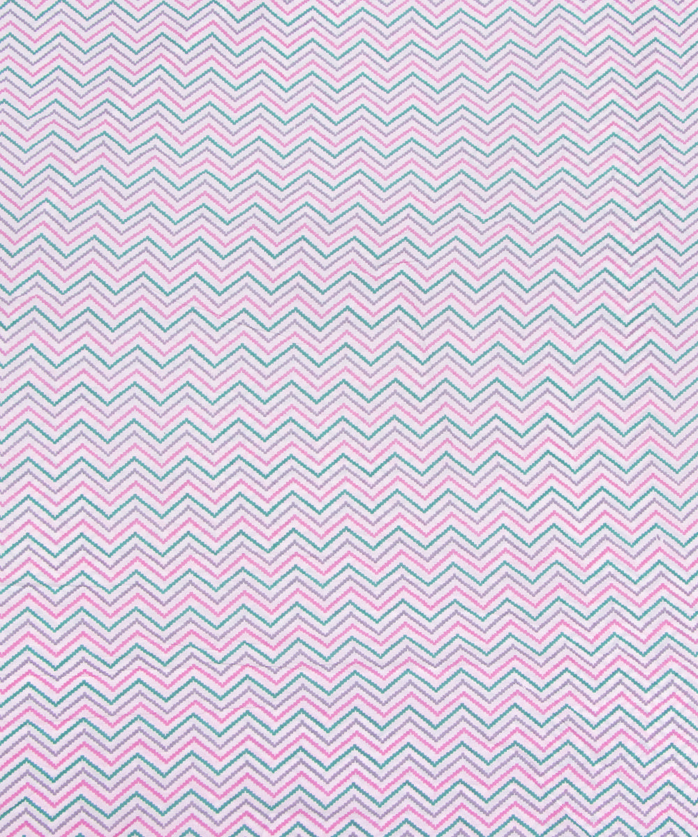 White Colour Zig Zag Printed Cotton Fabric