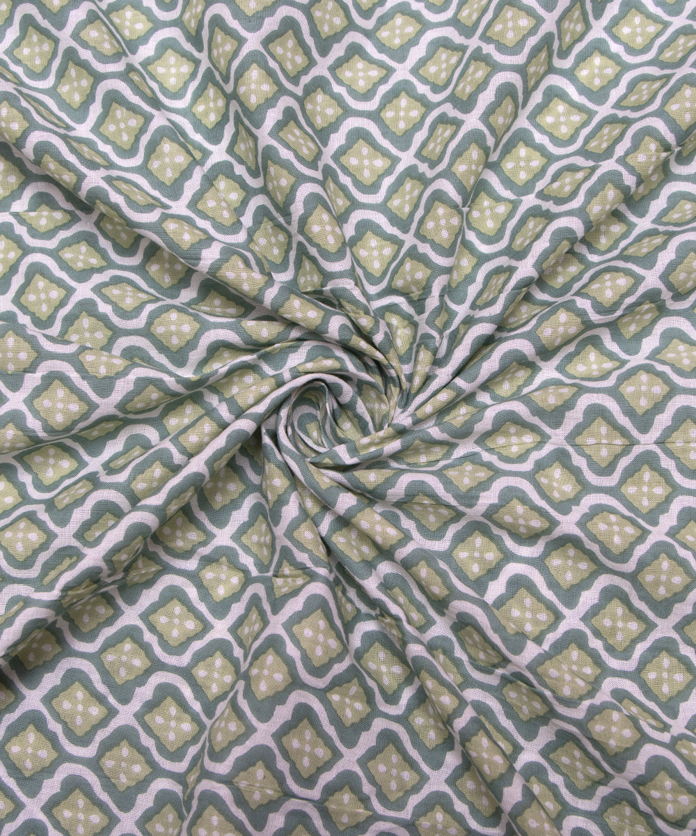 Aquatic Green Colour Geometric Print Cotton Fabric