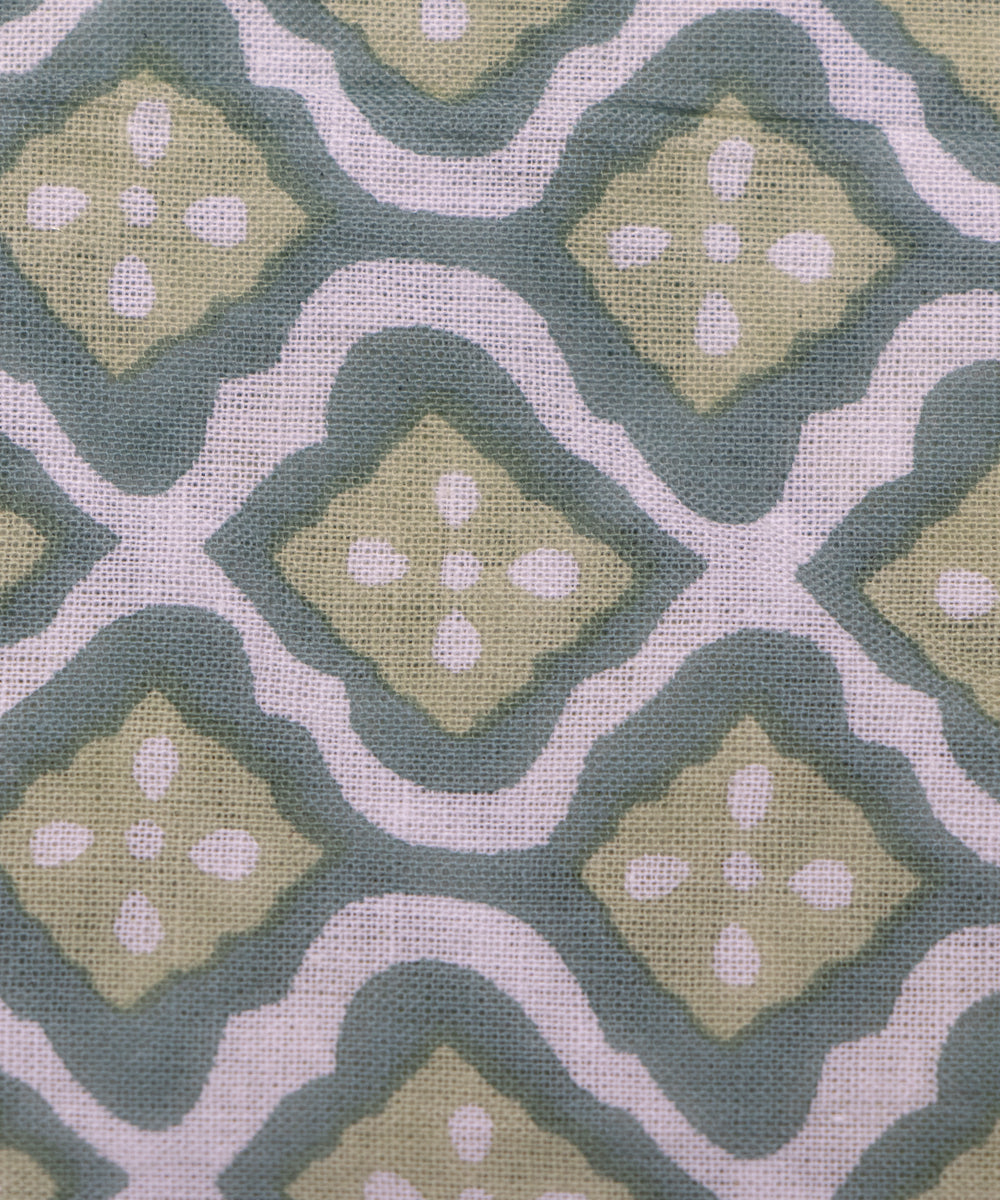Aquatic Green Colour Geometric Print Cotton Fabric