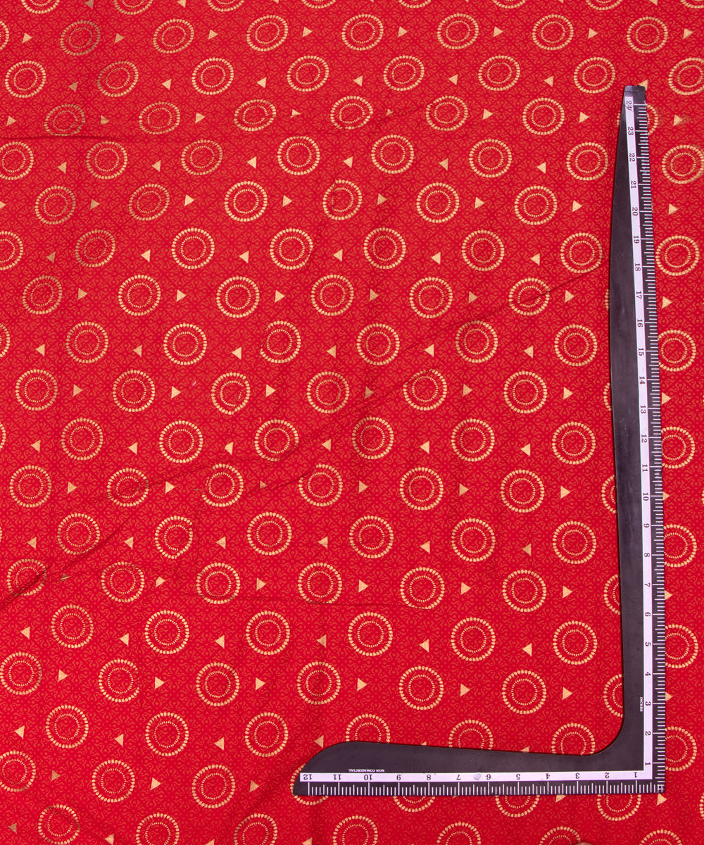 Red Colour Abstract Golden Block Print Rayon Fabric