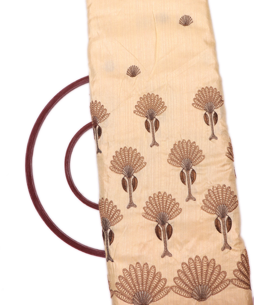 Cream Colour Copper Embroidery Malbari Silk Fabric ( 2.50 Meter )