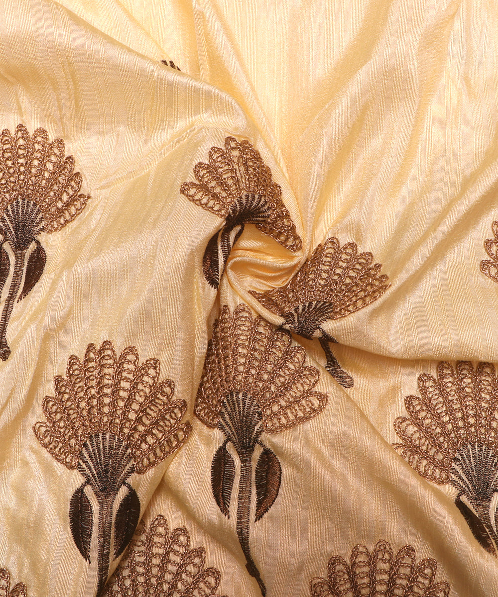 Cream Colour Copper Embroidery Malbari Silk Fabric ( 2.50 Meter )