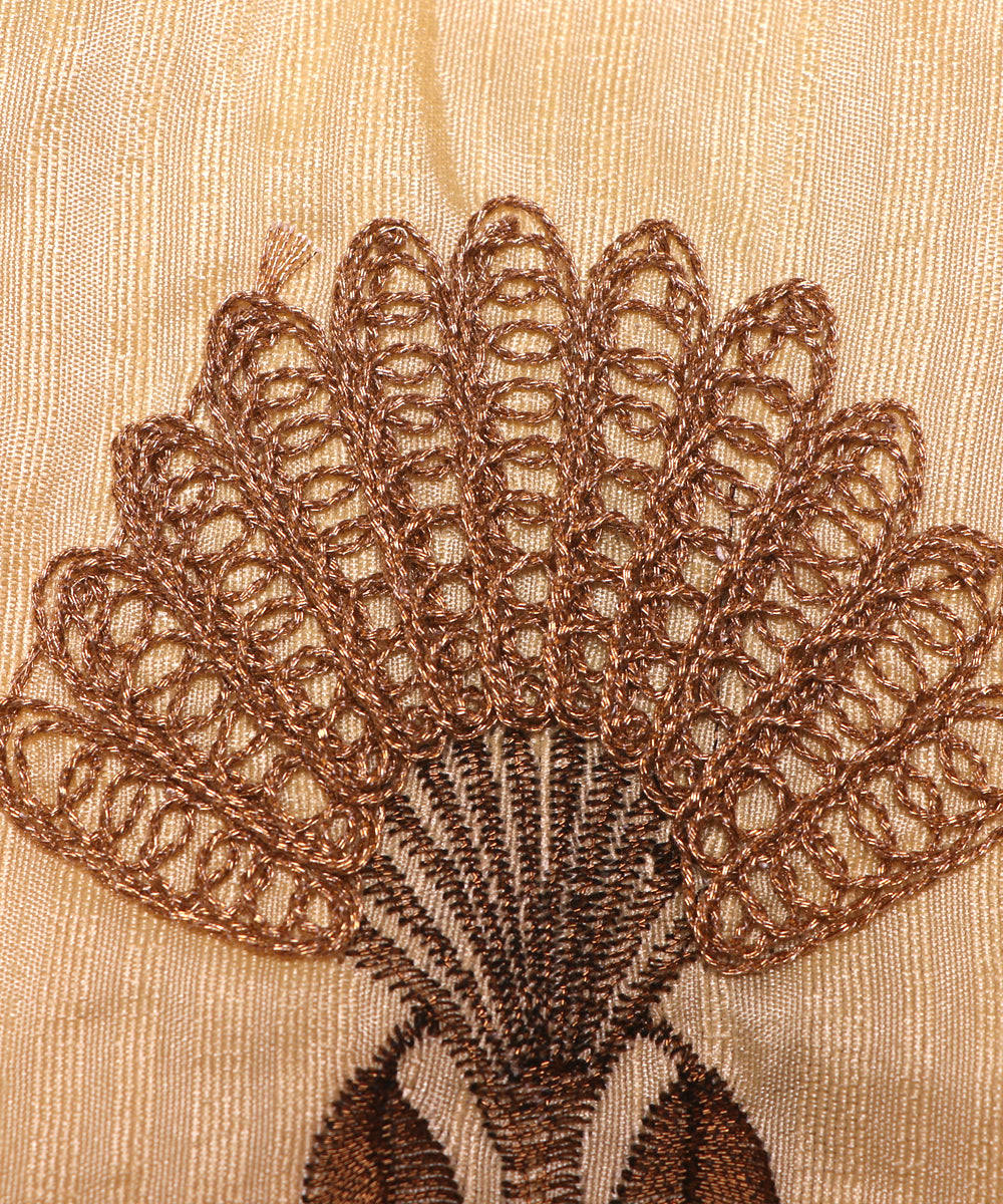 Cream Colour Copper Embroidery Malbari Silk Fabric ( 2.50 Meter )