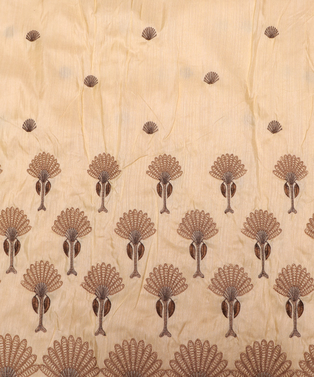 Cream Colour Copper Embroidery Malbari Silk Fabric ( 2.50 Meter )