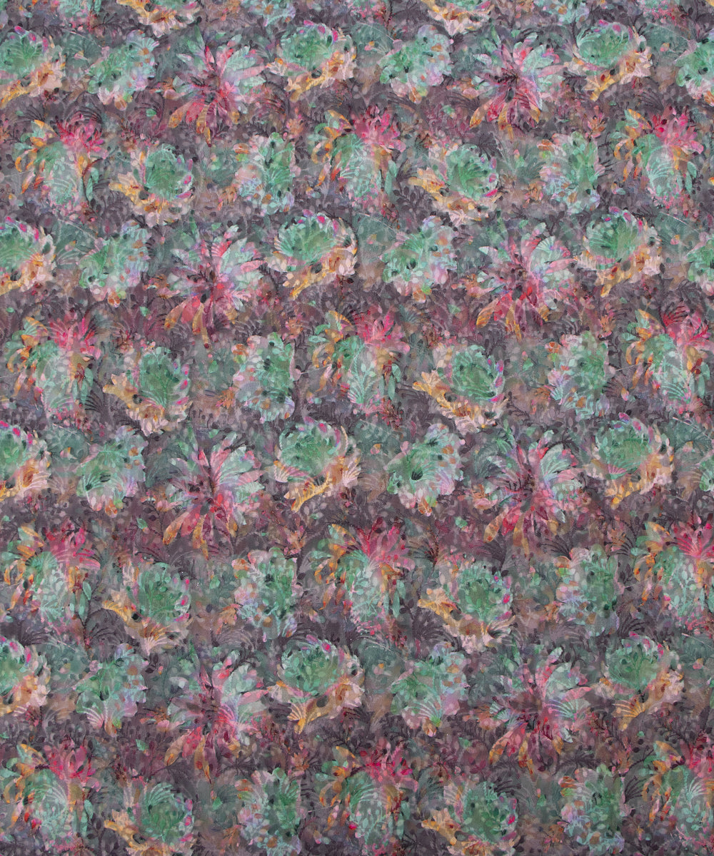 Green Colour Floral Digital Print ChikanKari Organza Fabric ( 2 Meter )