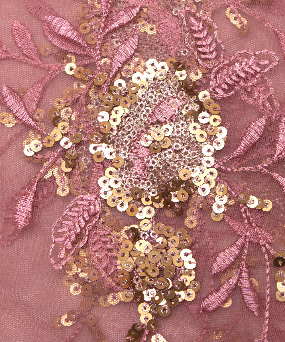 Lilac Colour Floral Design Net Embroidery Fabric ( 4 Meter )