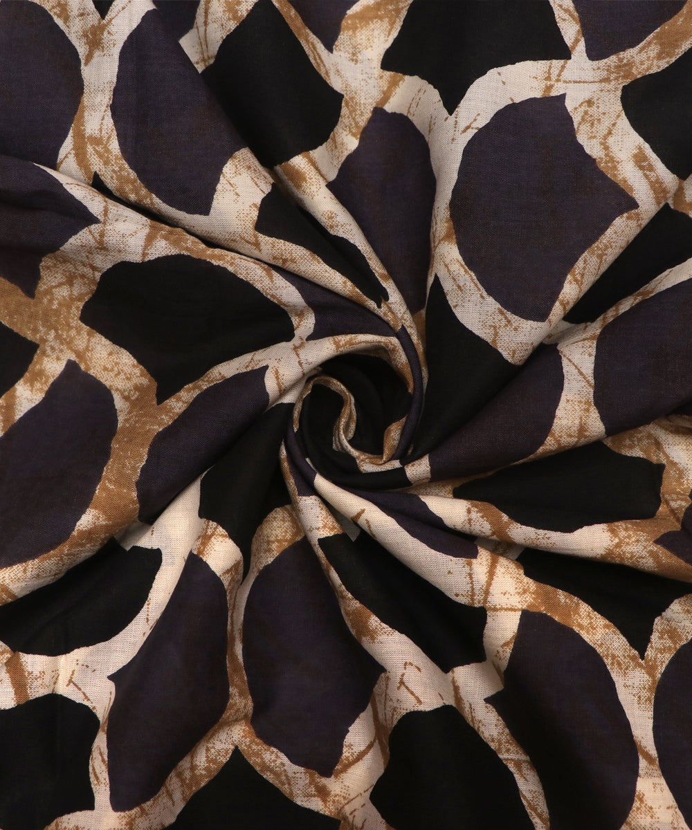 Black Colour Abstarct Print Cotton Fabric ( 2.80 Meter)