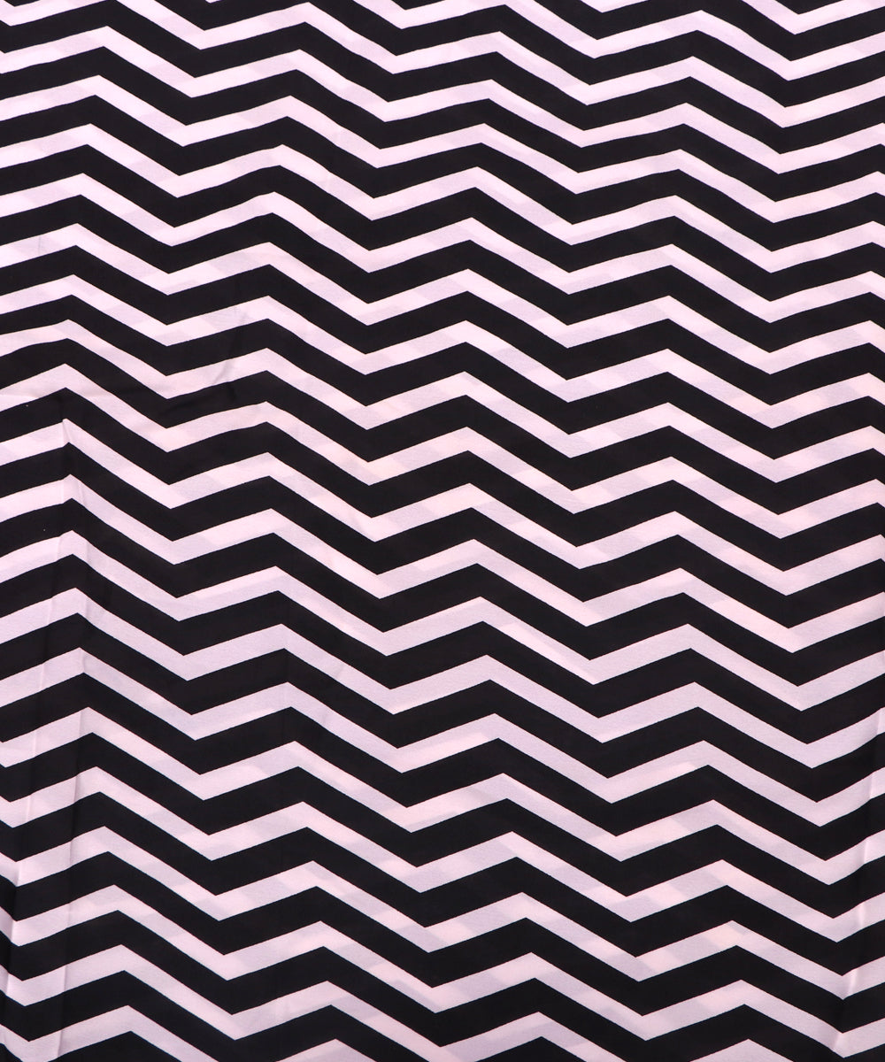 Black Colour Zig Zag Print Crepe Fabric( 1 Meter )