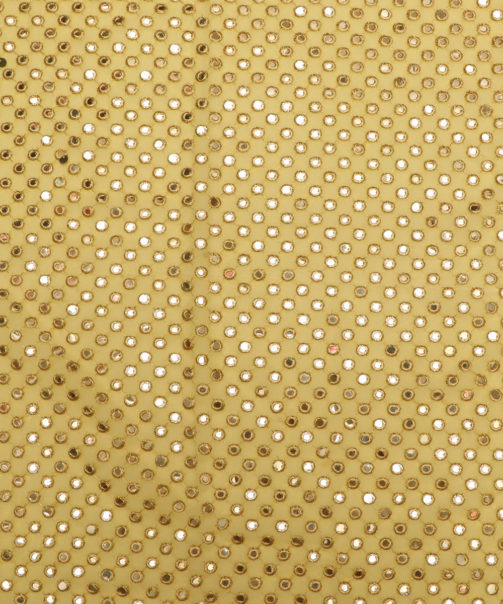 Yellow Colour Mirror Work Georgette Embroidery Fabric ( 1 Meter )