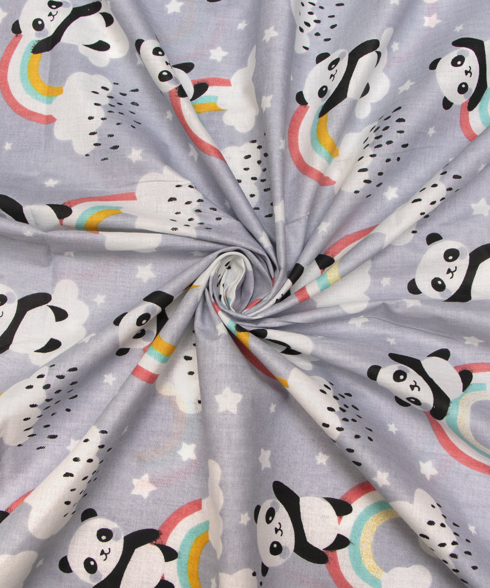 Grey Colour Animal Printed Cotton Fabric