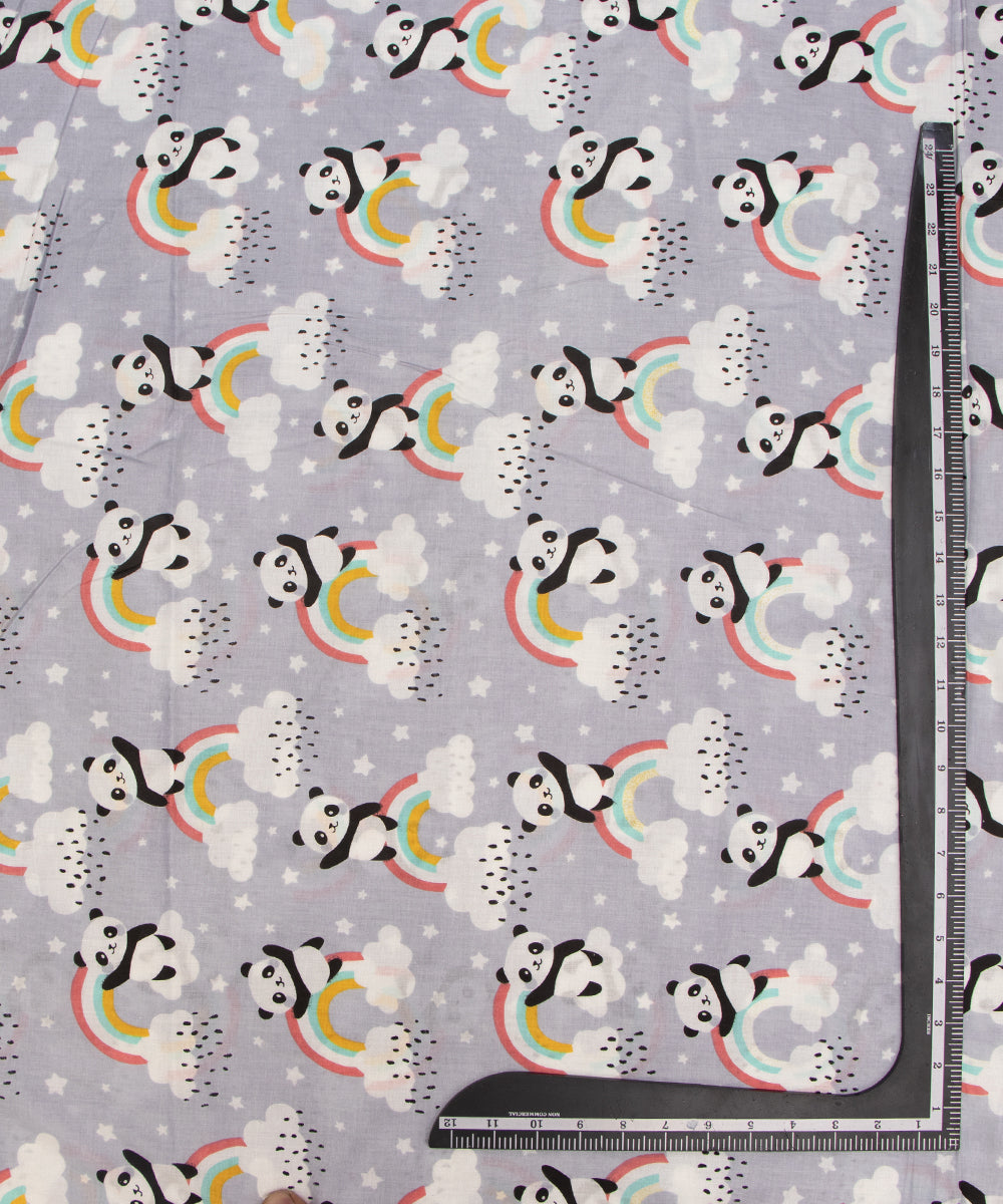 Grey Colour Animal Printed Cotton Fabric