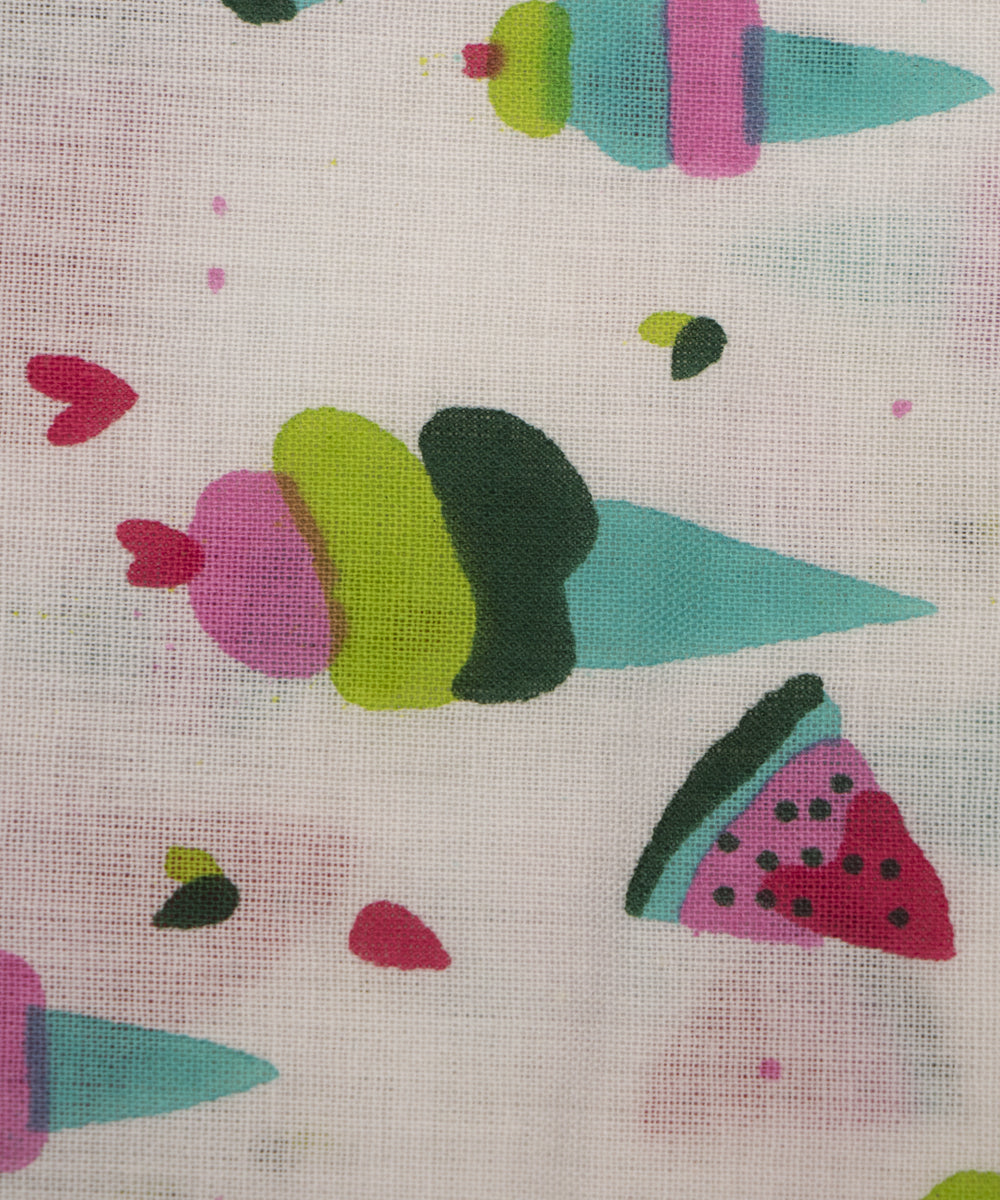 White Colour Kids Printed Cotton Fabric