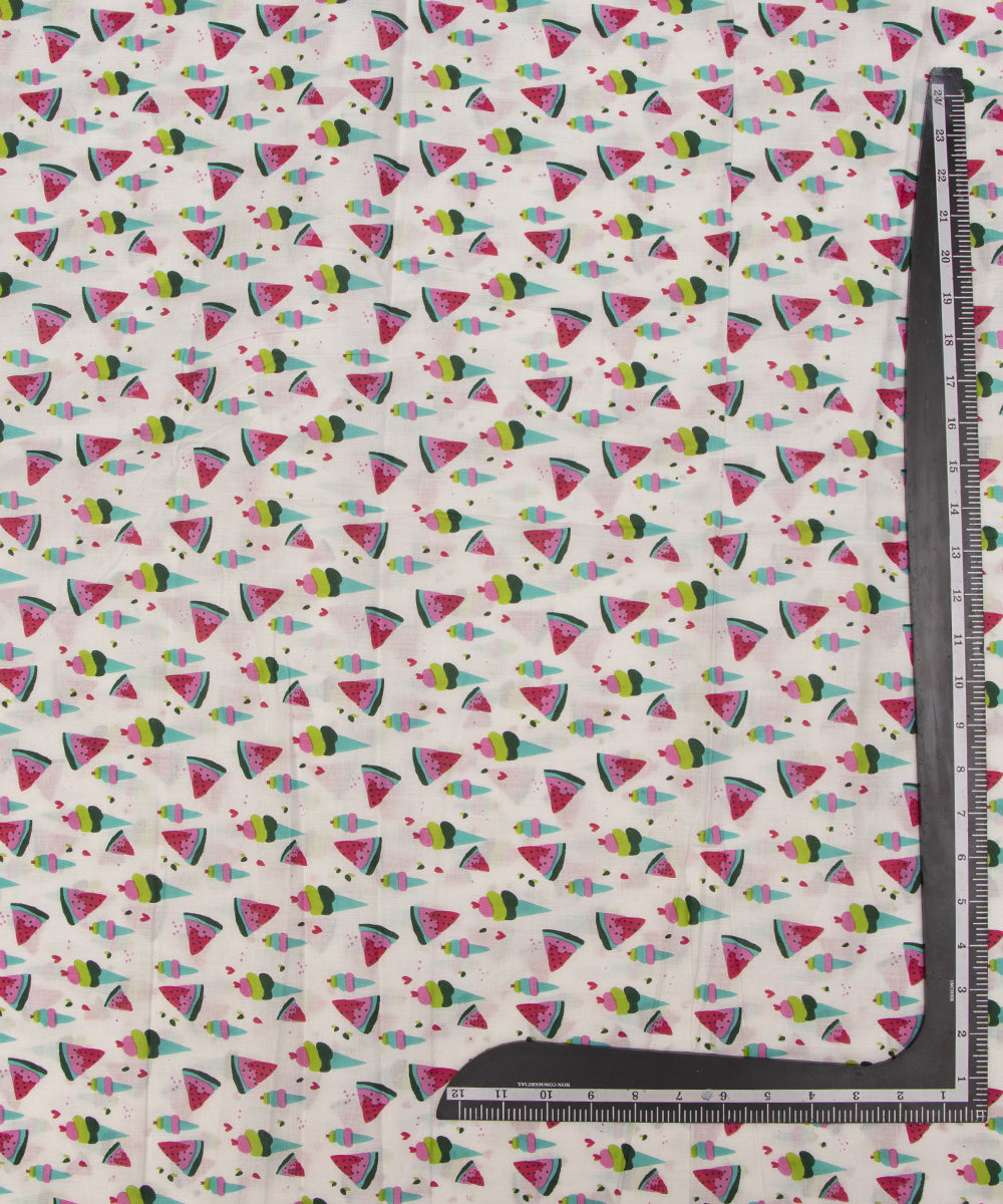 White Colour Kids Printed Cotton Fabric