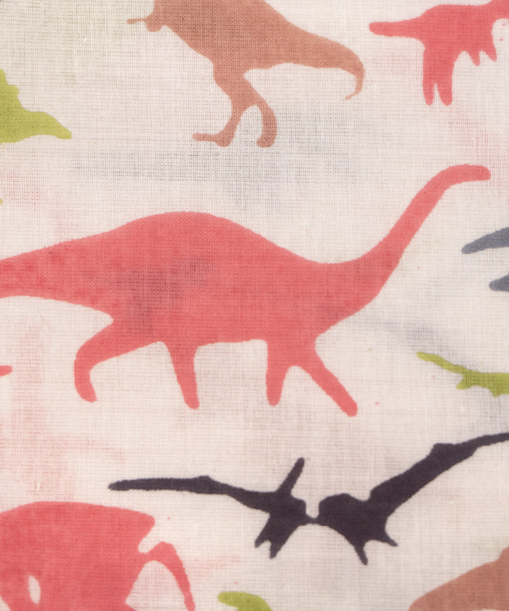 White Colour Animal Printed Cotton Fabric