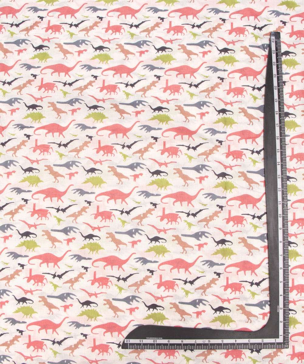 White Colour Animal Printed Cotton Fabric