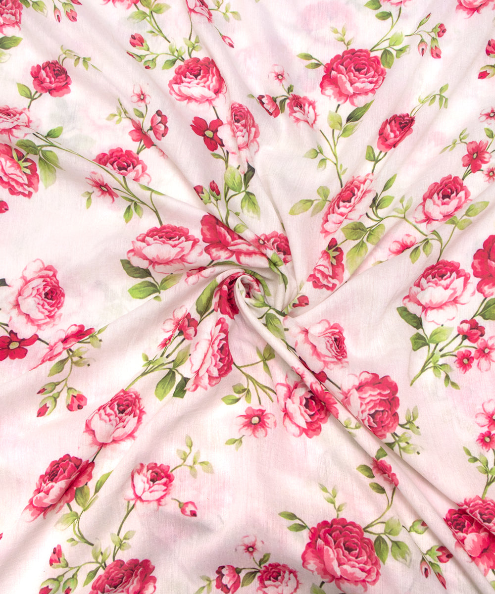 Pink Colour Floral Pattern Muslin Fabric