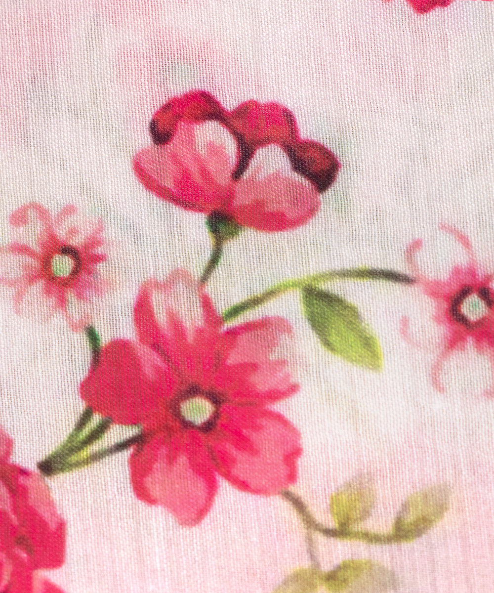 Pink Colour Floral Pattern Muslin Fabric