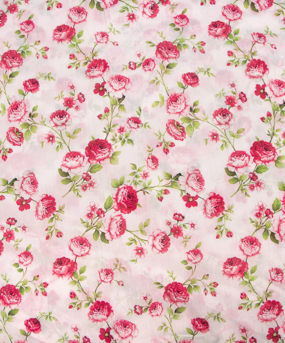 Pink Colour Floral Pattern Muslin Fabric